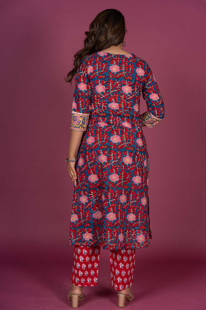 Poppy Red Block Printed Kurta-KS331
