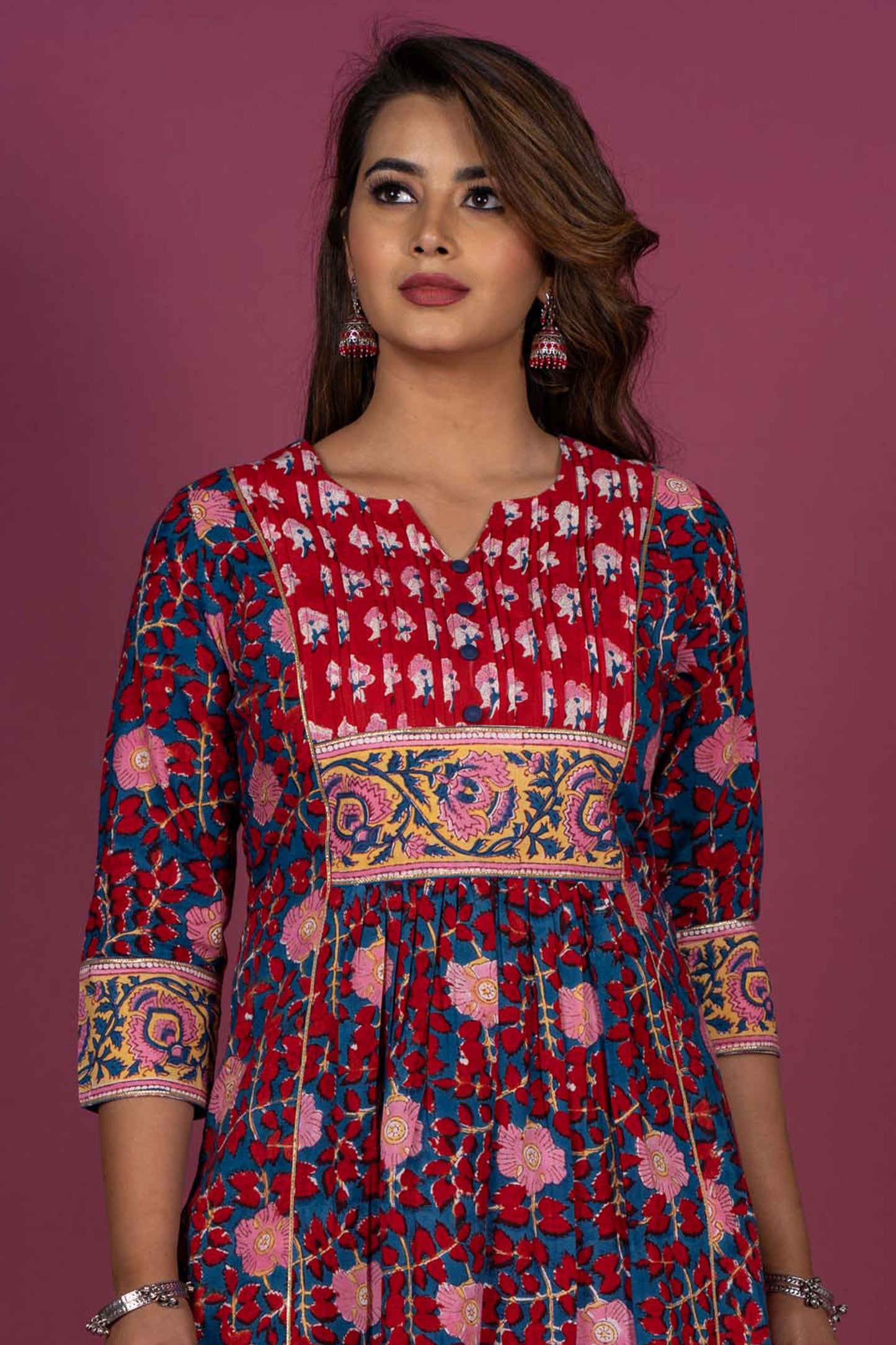 Poppy Red Block Printed Kurta-KS331