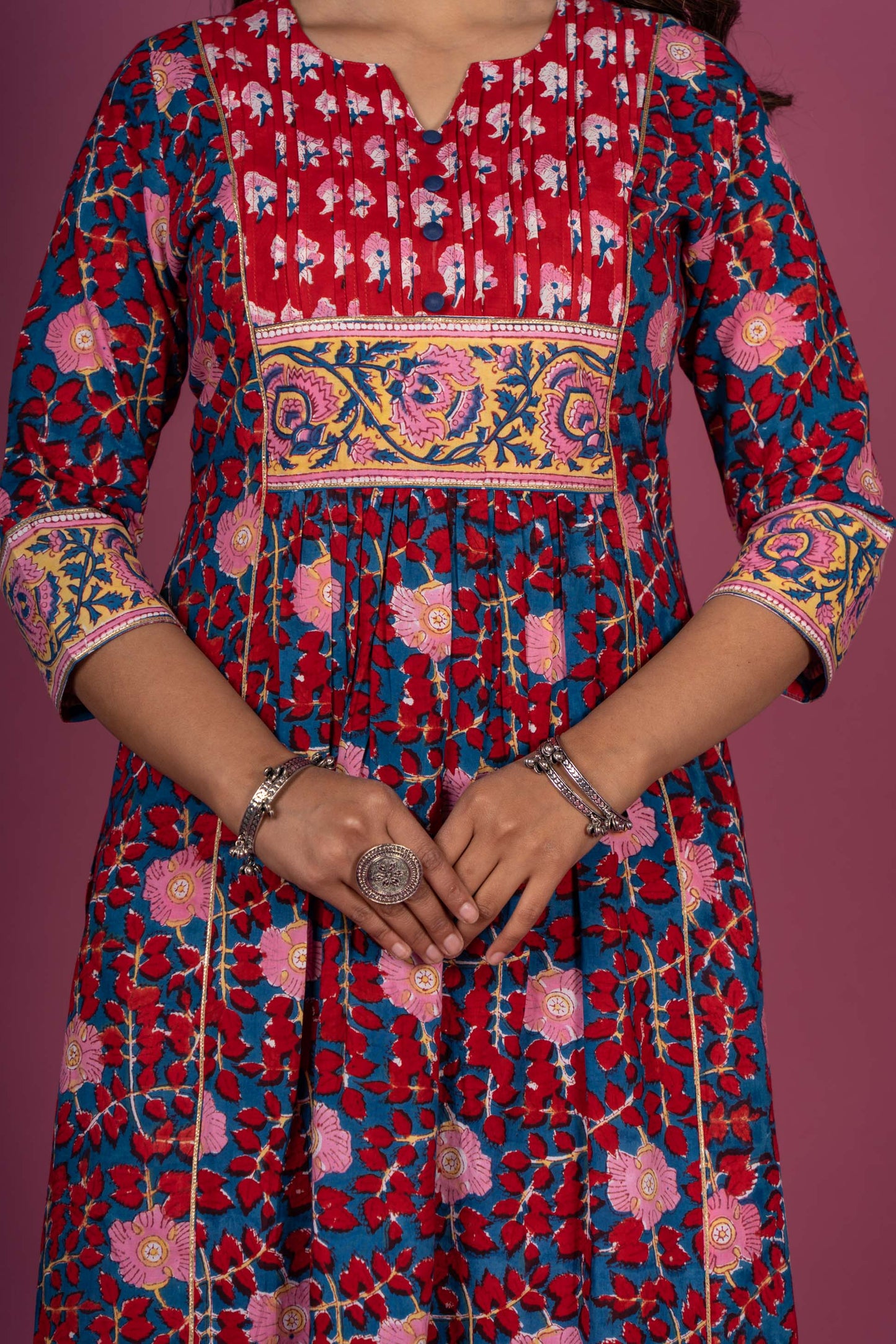 Poppy Red Block Printed Kurta-KS331