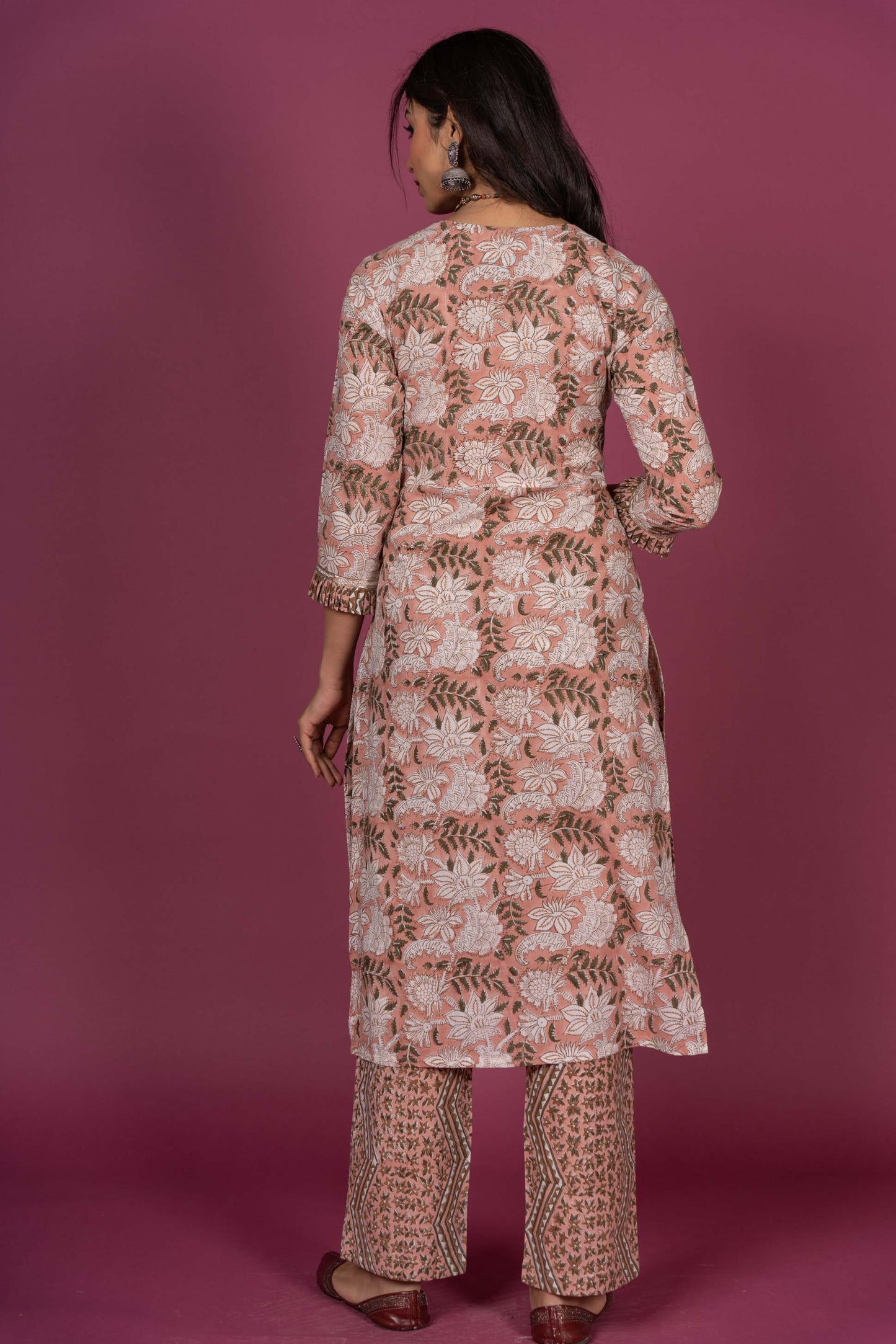 Peach Floral Block Printed Kurta -KS363