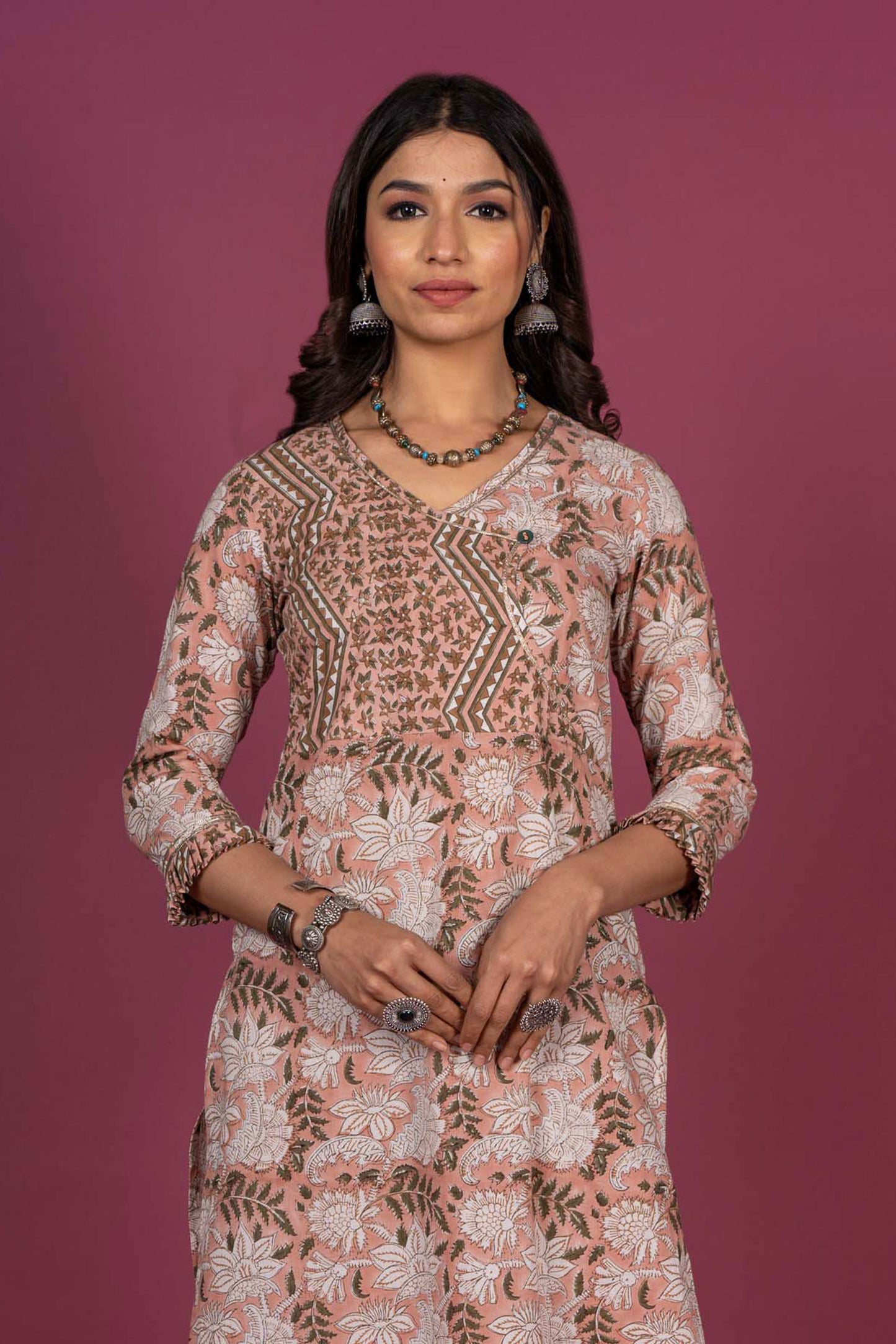 Peach Floral Block Printed Kurta -KS363