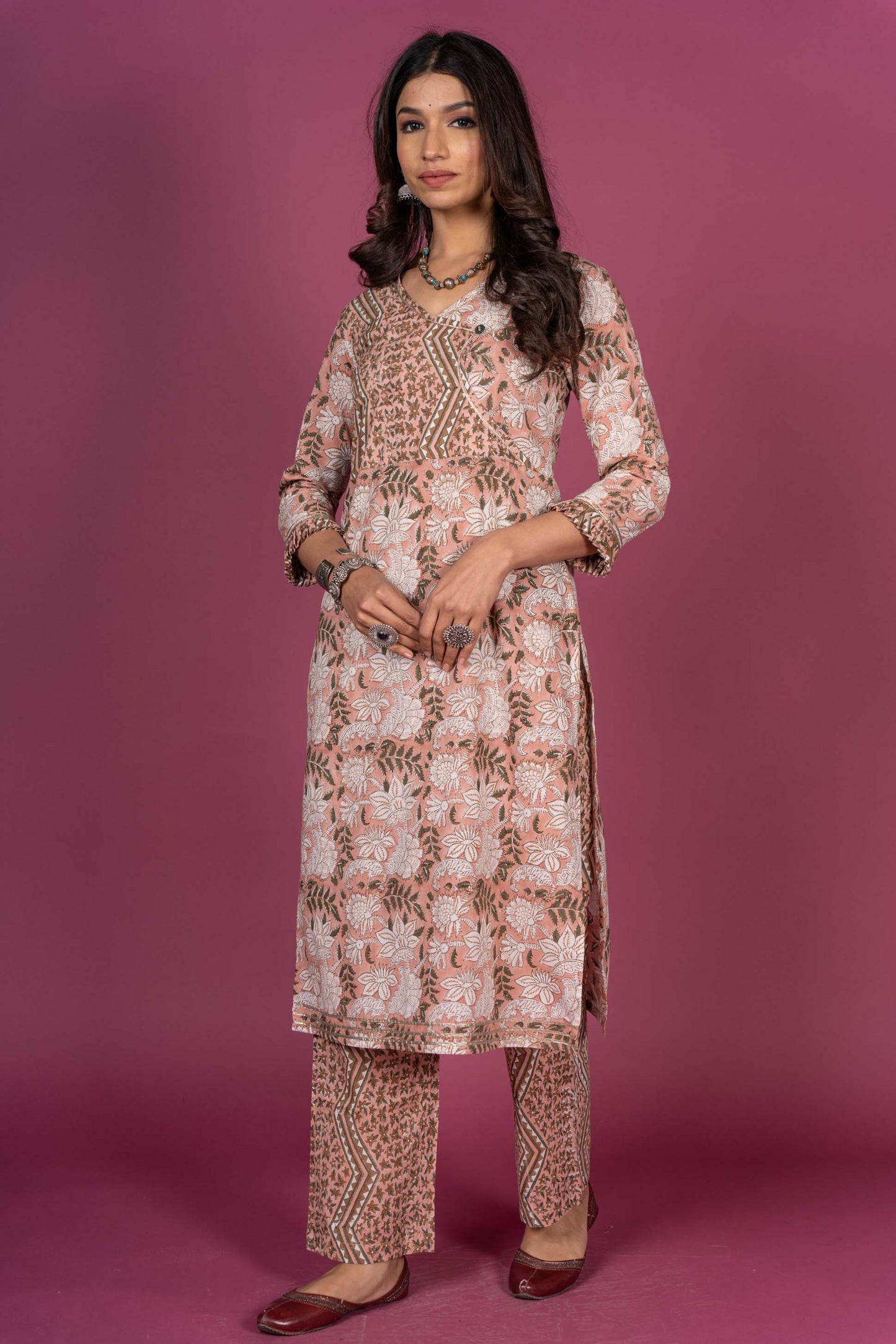 Peach Floral Block Printed Kurta -KS363