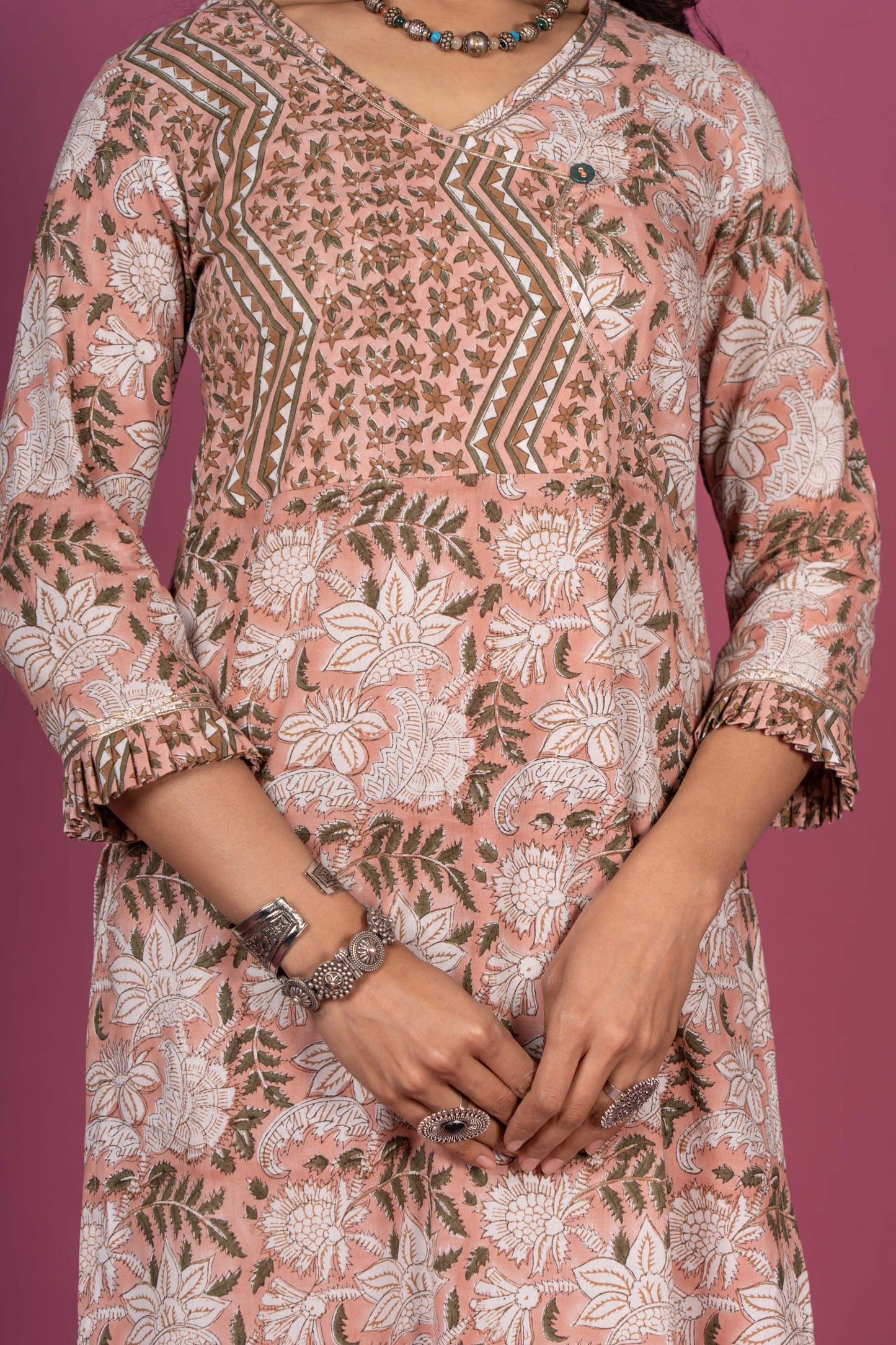 Peach Floral Block Printed Kurta -KS363