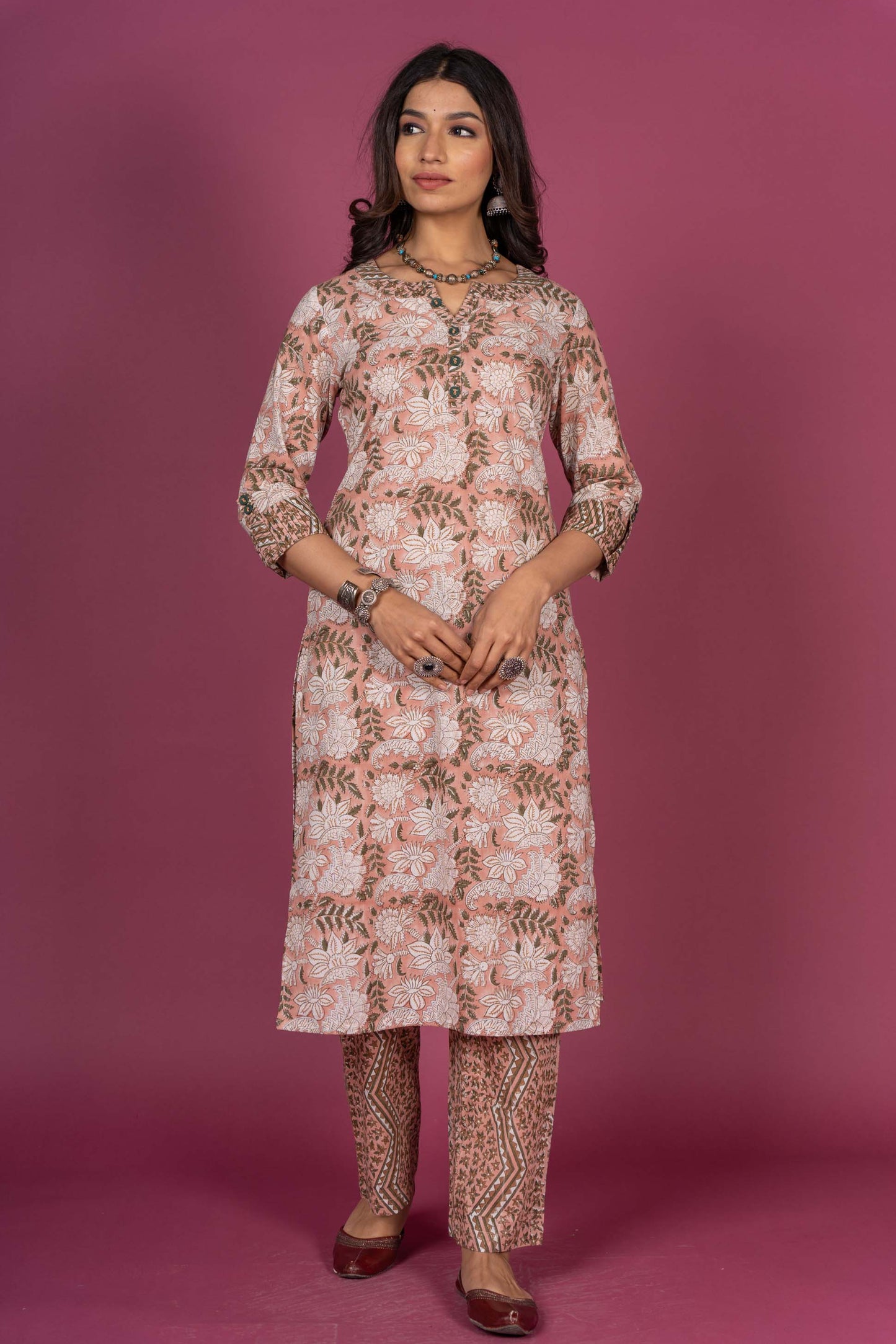 Cameo Rose Block Printed Kurta Set-KS344