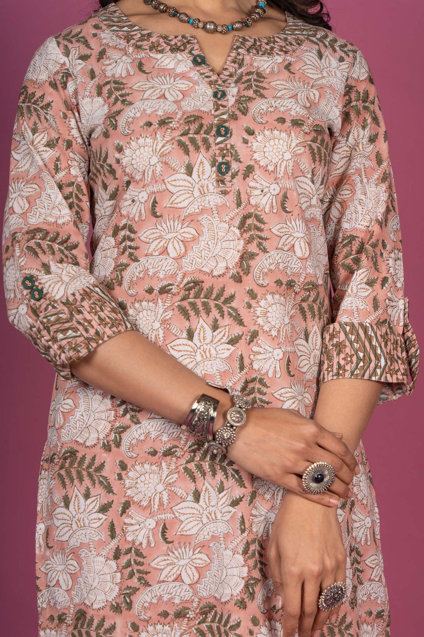 Cameo Rose Block Printed Kurta Set-KS344