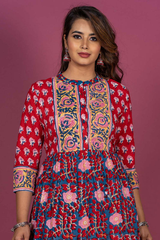 Red Floral Block Printed Kurta -KS325