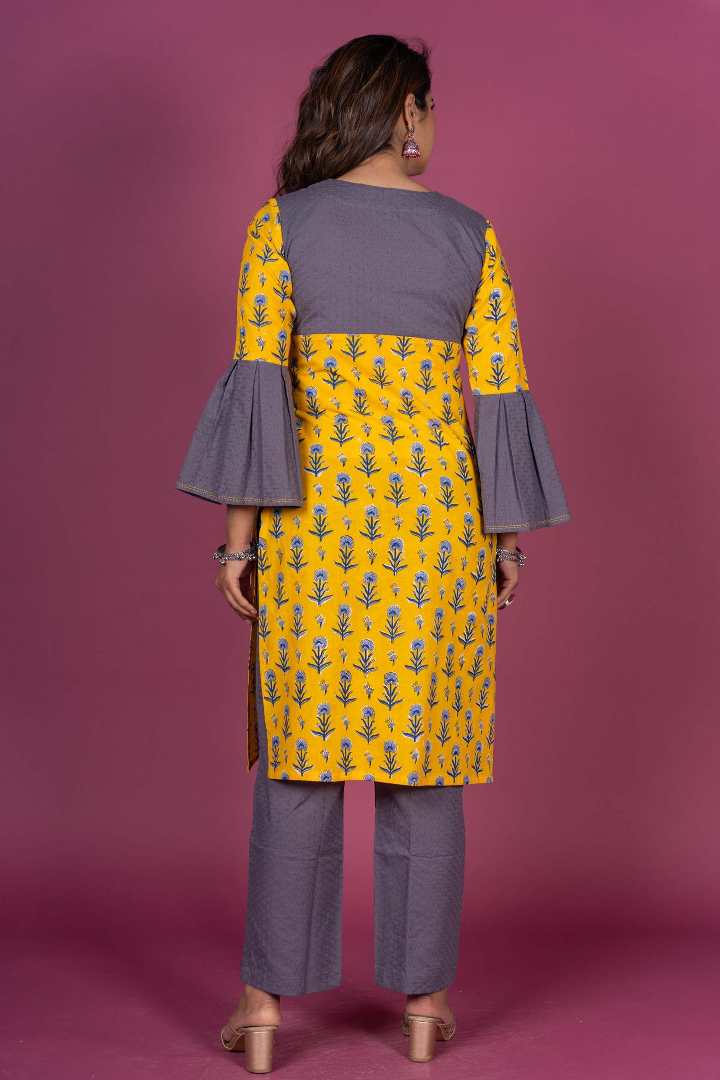 Vibrant Yellow Block Printed Kurta -KS385