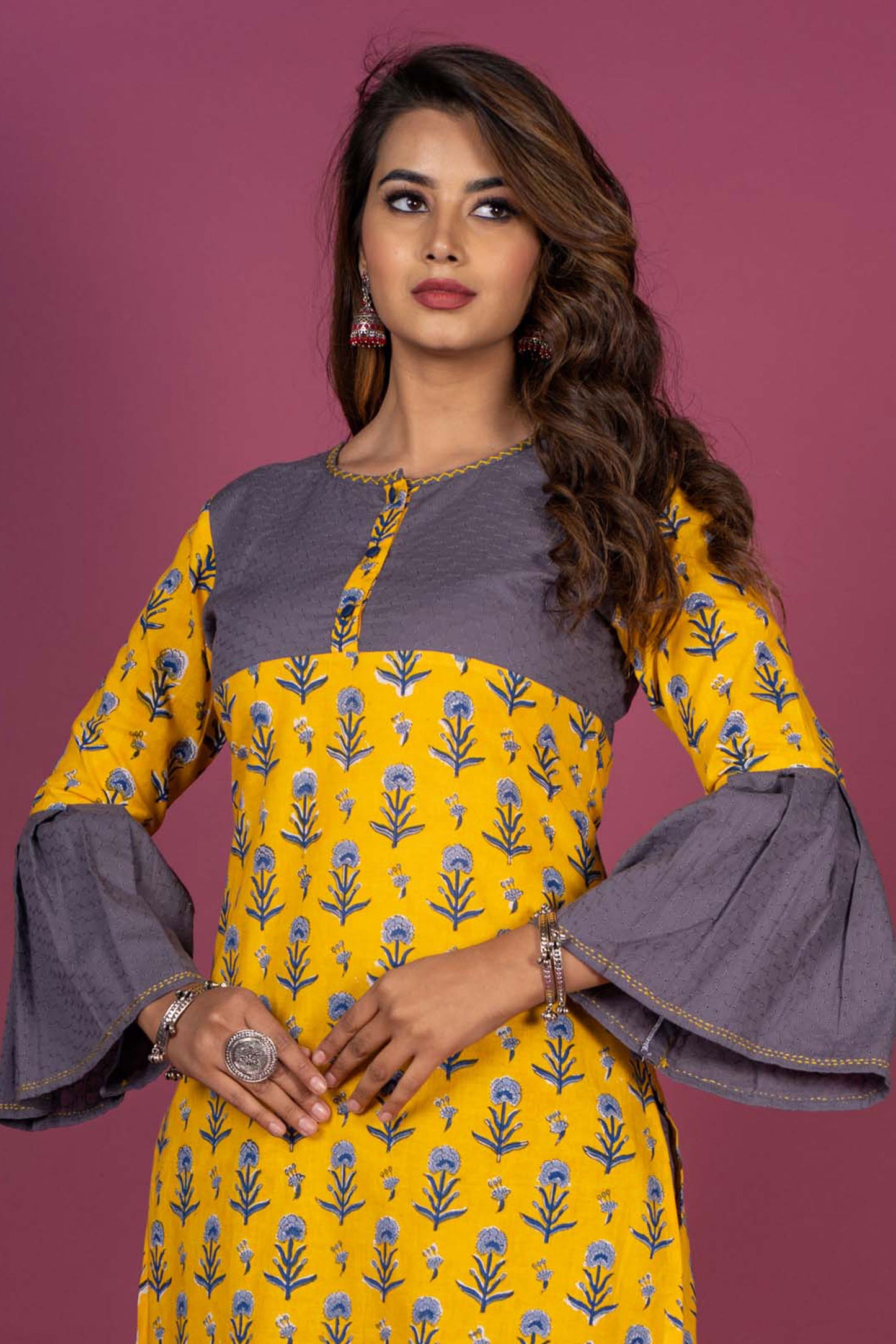 Vibrant Yellow Block Printed Kurta -KS385