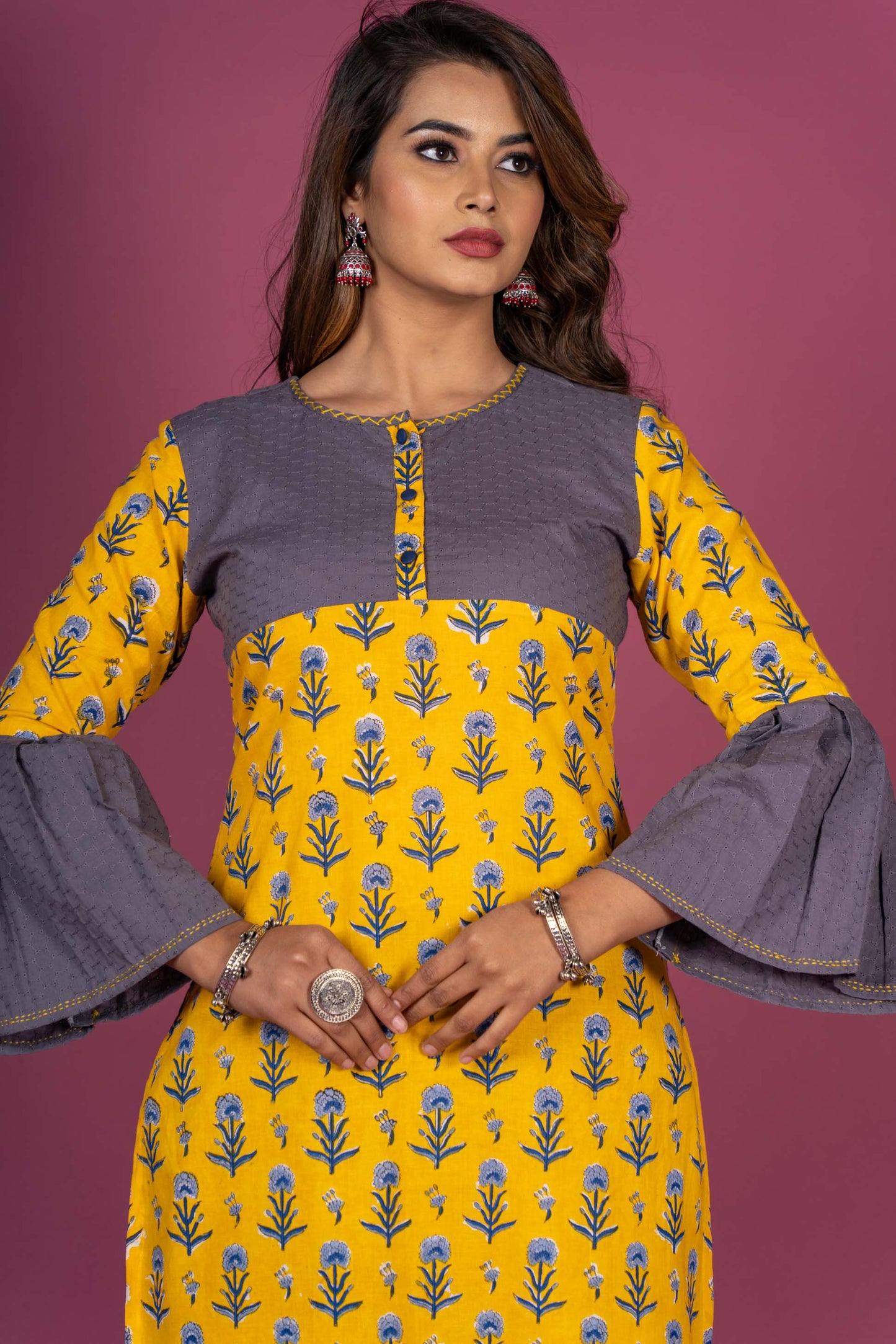 Vibrant Yellow Block Printed Kurta -KS385