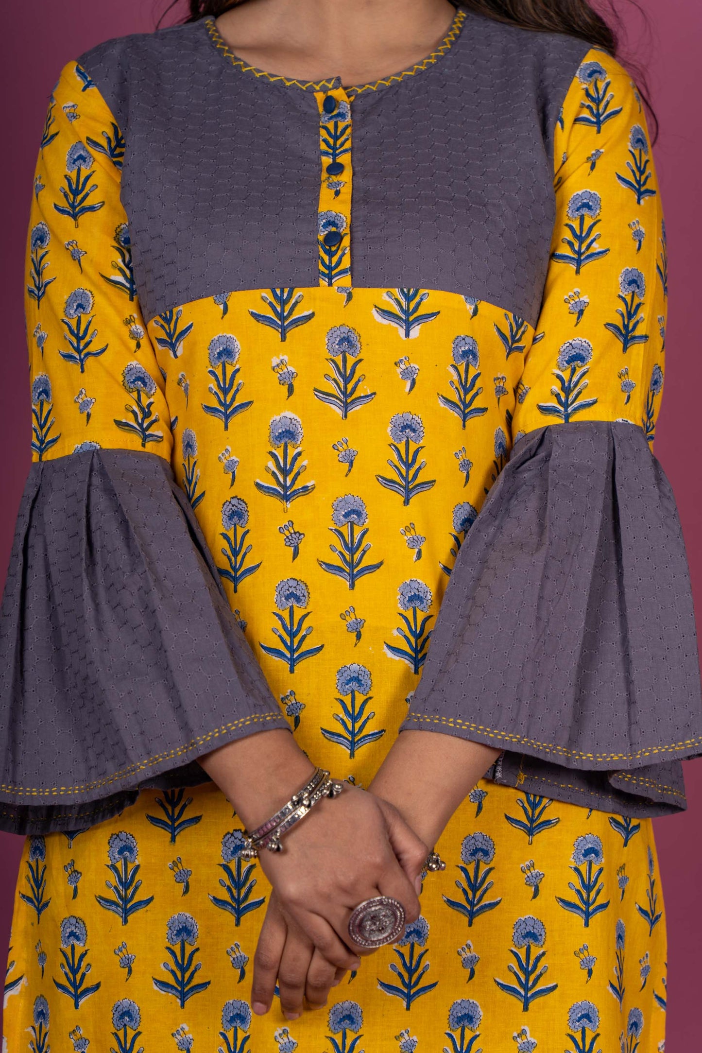 Vibrant Yellow Block Printed Kurta -KS385