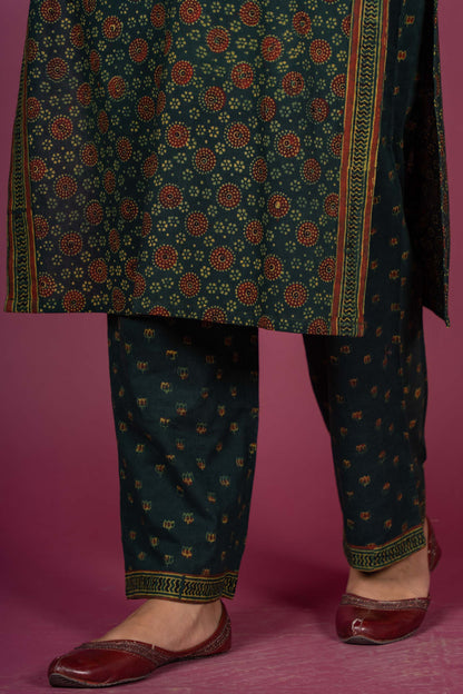 Elm Green Ajrakh Block Printed Kurta Set-KS304