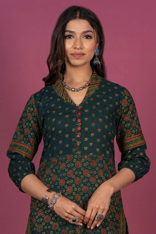 Elm Green Ajrakh Block Printed Kurta-KS321