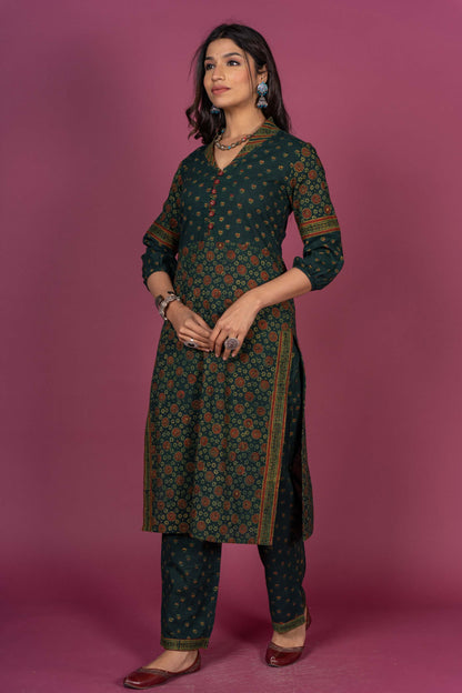 Elm Green Ajrakh Block Printed Kurta-KS321