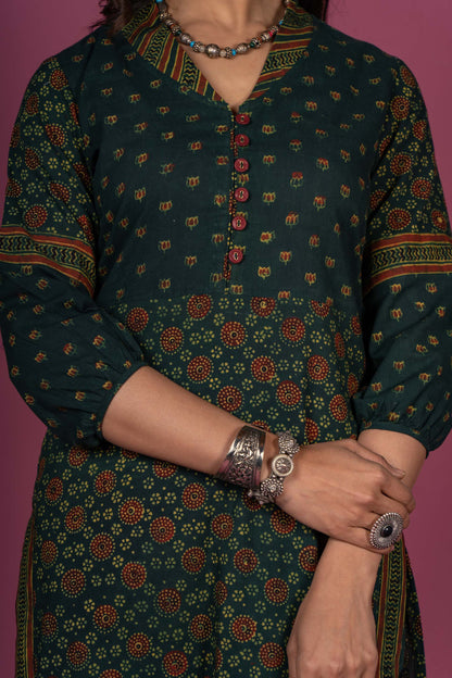 Elm Green Ajrakh Block Printed Kurta Set-KS304