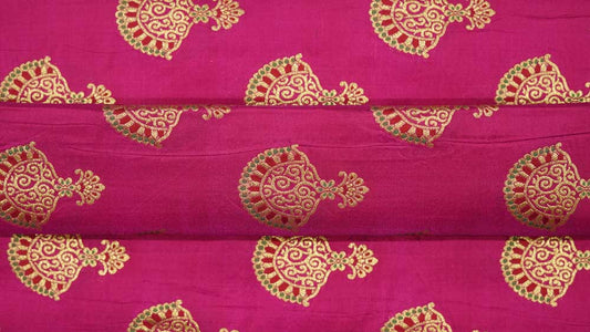 FUCHSIA PINK GOLDEN BANARASI KATAN SILK FABRIC-NVHF3610