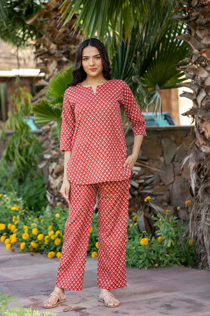 RED FLORAL PRINTED NIGHT SUIT-NS191