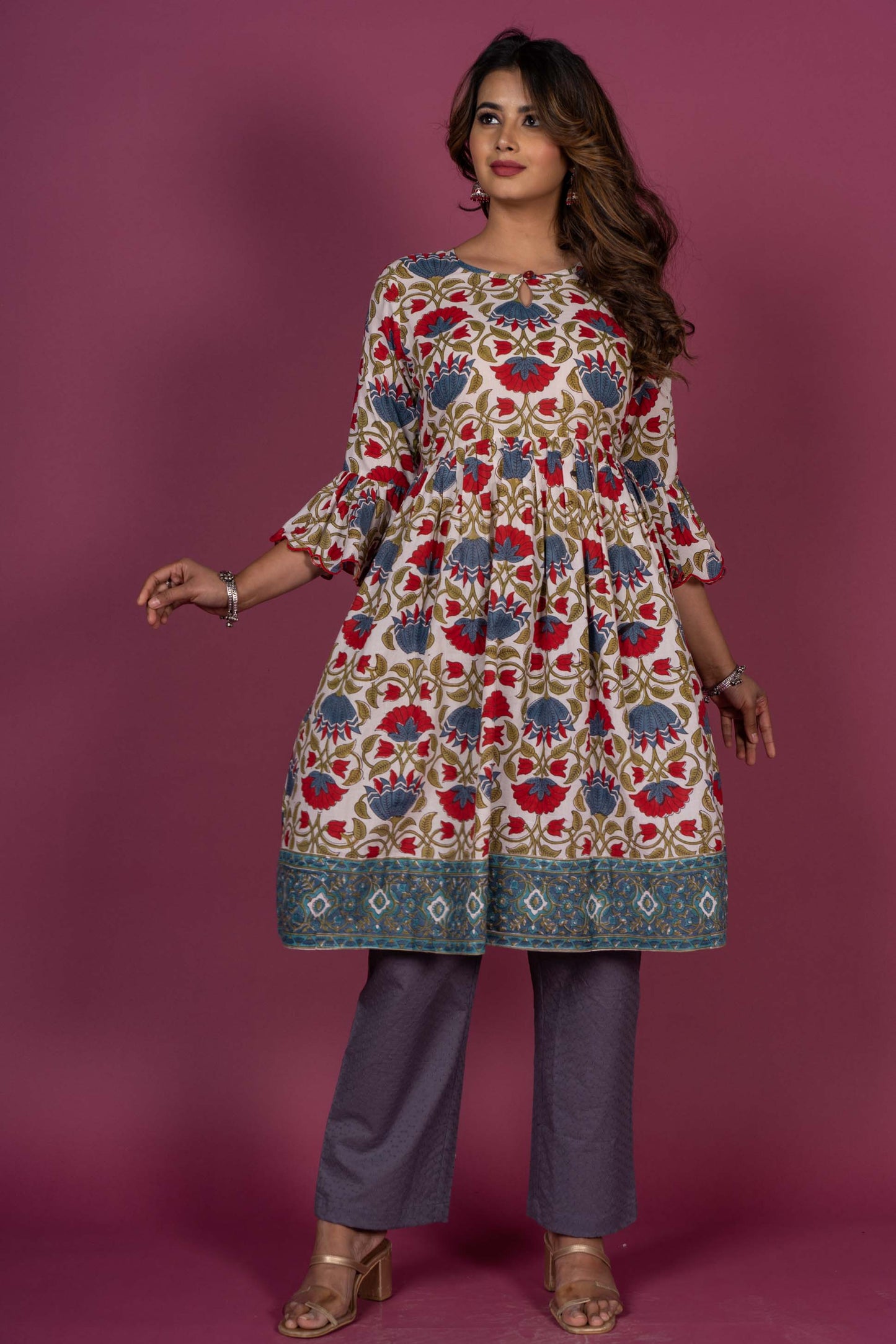 Floral Block Printed Kurta Set -KS417