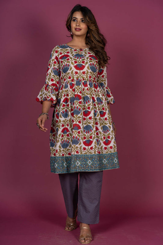 Floral Block Printed Kurta Set -KS417