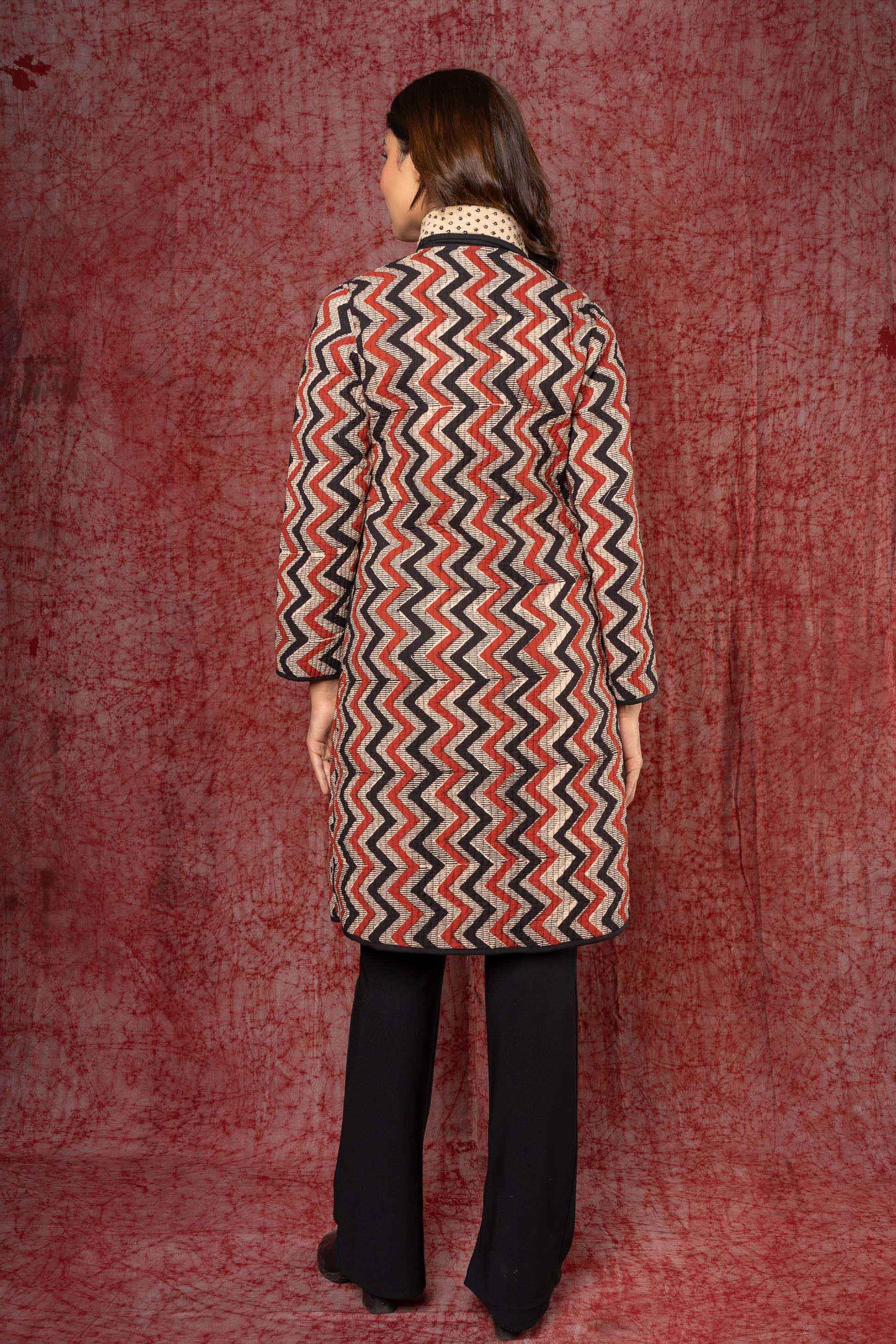 Bagru Red Block Printed Bukhara Coat-NVQJ388