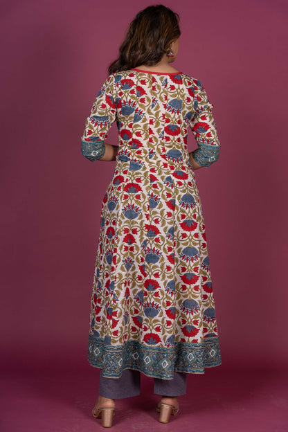 Floral Block Printed Anarkali Kurta -KS402