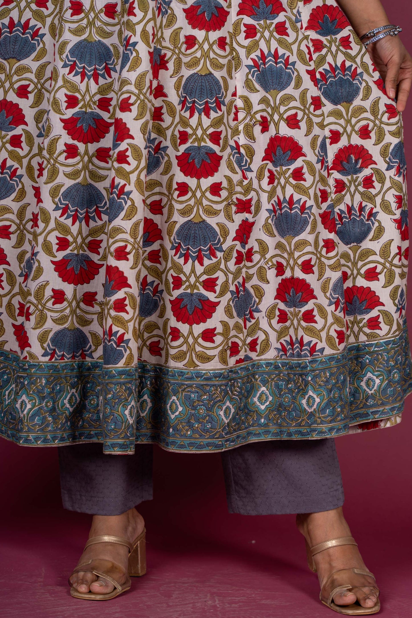 Floral Block Printed Anarkali Kurta Set -KS393