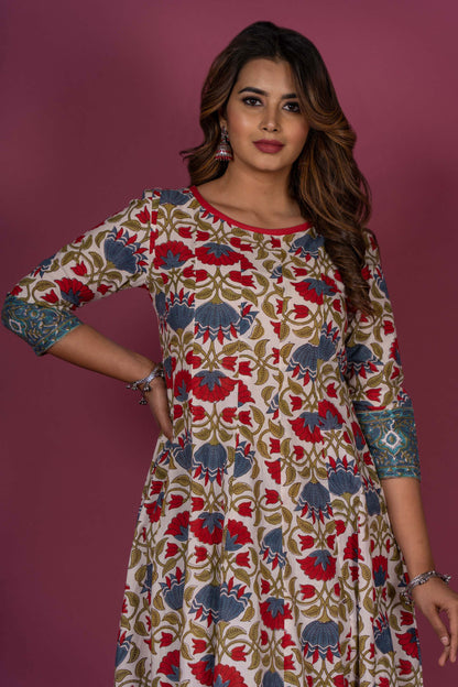 Floral Block Printed Anarkali Kurta -KS402