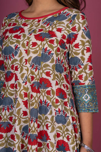Floral Block Printed Anarkali Kurta -KS402