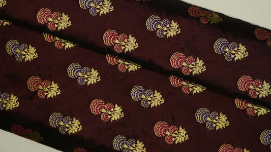 CORDOVAN WINE GOLDEN BANARASI KATAN SILK FABRIC-NVHF3611