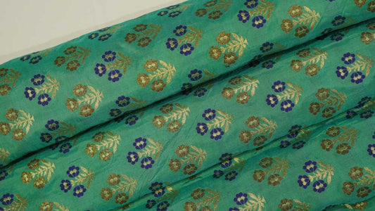 FLORIDA GREEN GOLDEN BANARASEI KATAN SILK FABRIC-NVHF3609