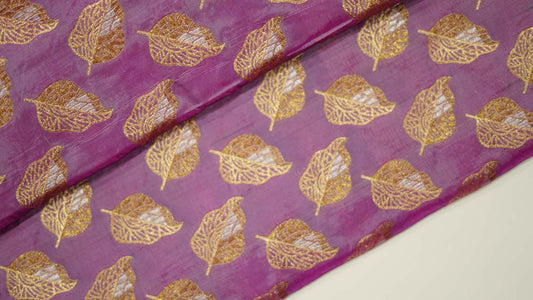 PHLOX MAUVE PINK GOLDEN BANARASI KATAN SILK FABRIC-NVHF3616