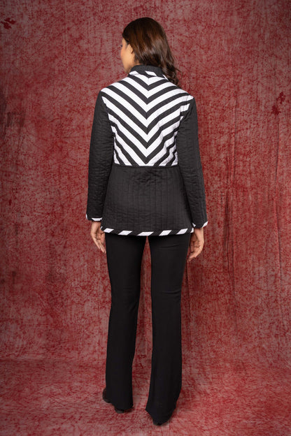 Black and White Quilted Applique Jacket- NVQJ364