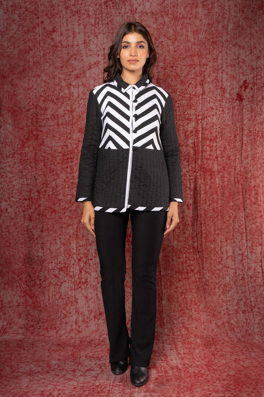 Black and White Quilted Applique Jacket- NVQJ364