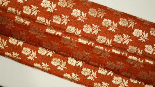 PUMPKIN ORANGE GOLDEN ZARI WORK BANARASI HANDLOOM KATIA SILK-HF3599