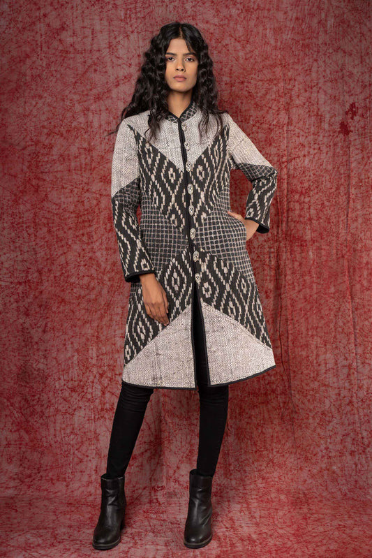 Kashish Grey Patch Work Reversible Quilted Coat-NVQJ434