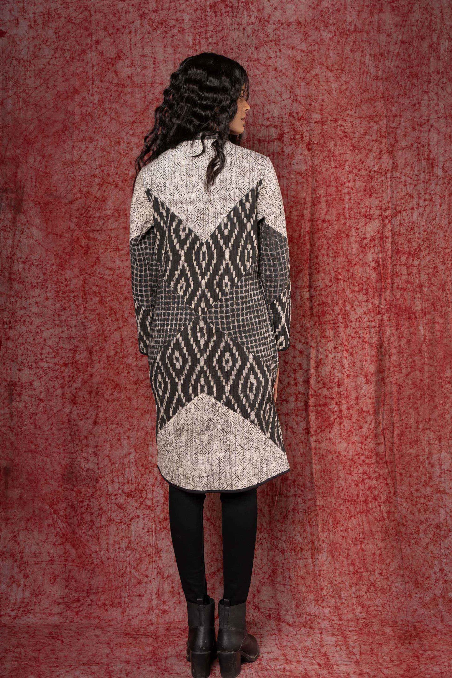 Kashish Grey Patch Work Reversible Quilted Coat-NVQJ434