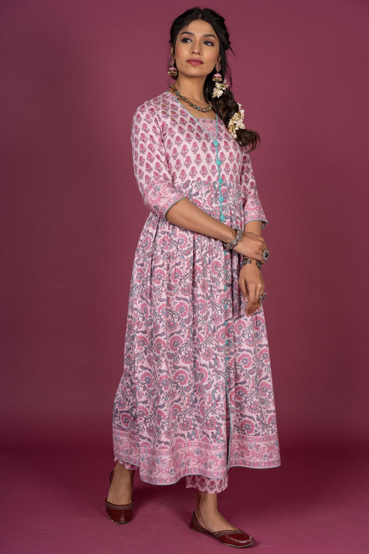 Rose Bloom Block Printed Kurta Set-KS373