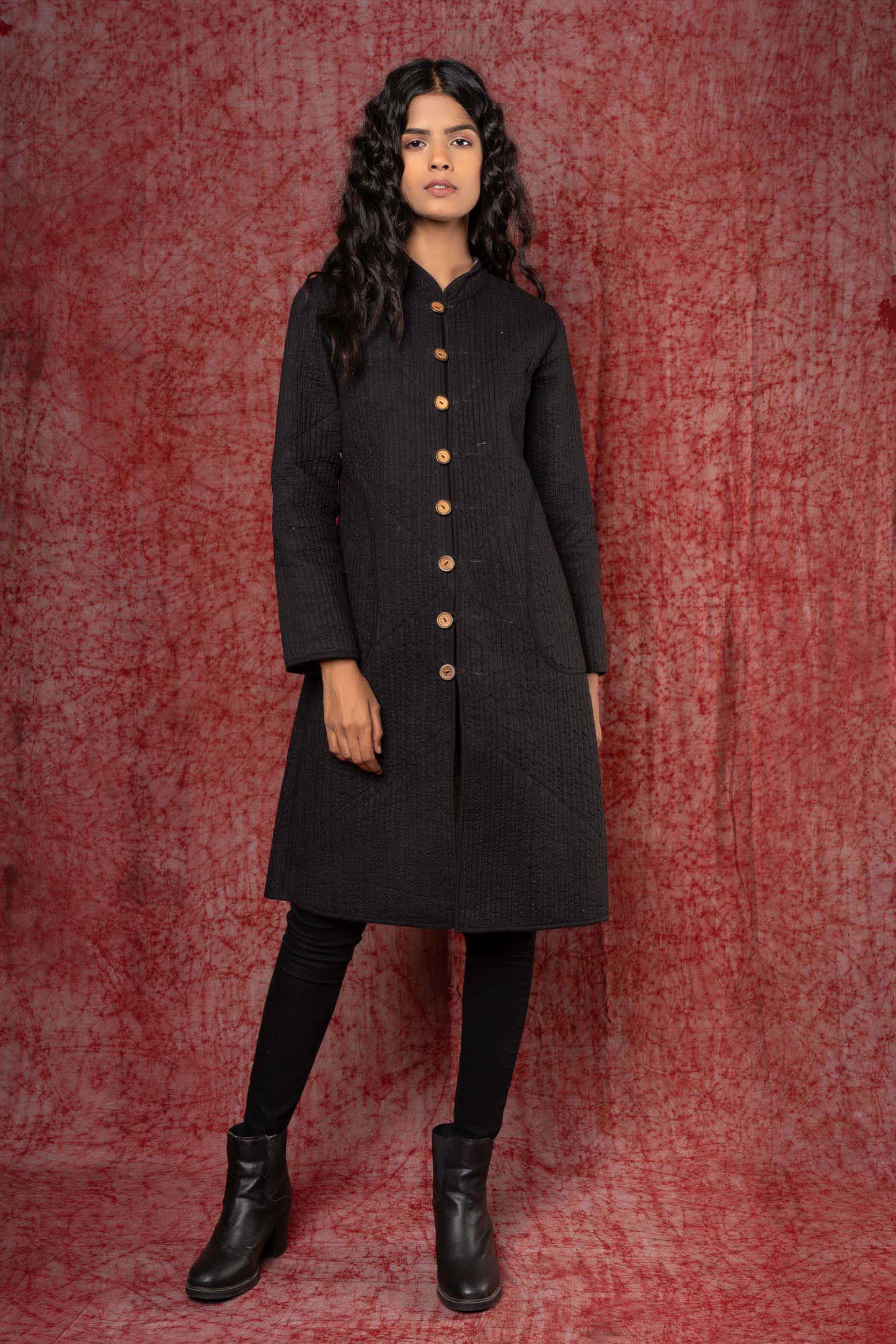 Kashish Grey Patch Work Reversible Quilted Coat-NVQJ434