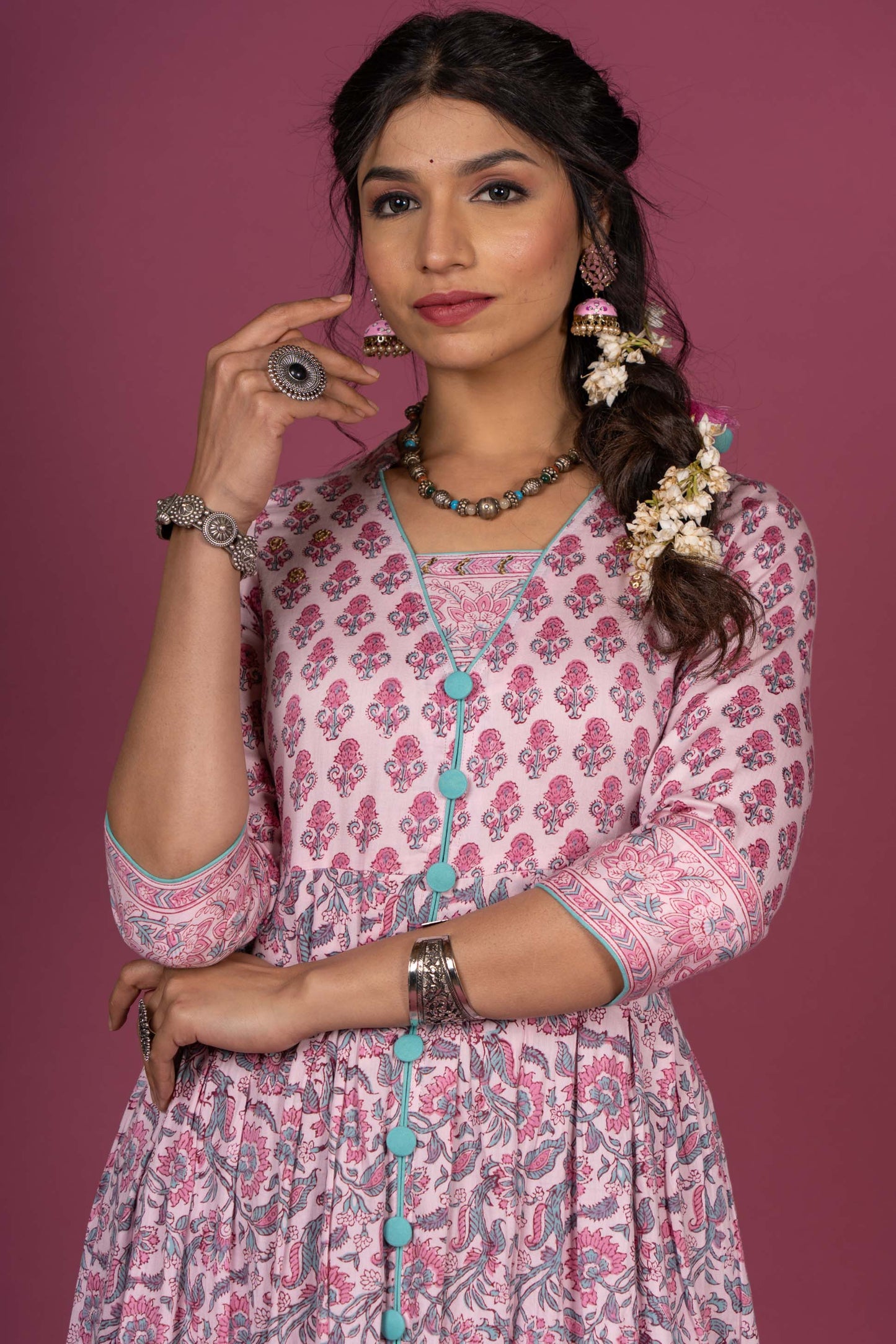 Quartz Pink Block Printed Kurta Dupatta Set-KS376