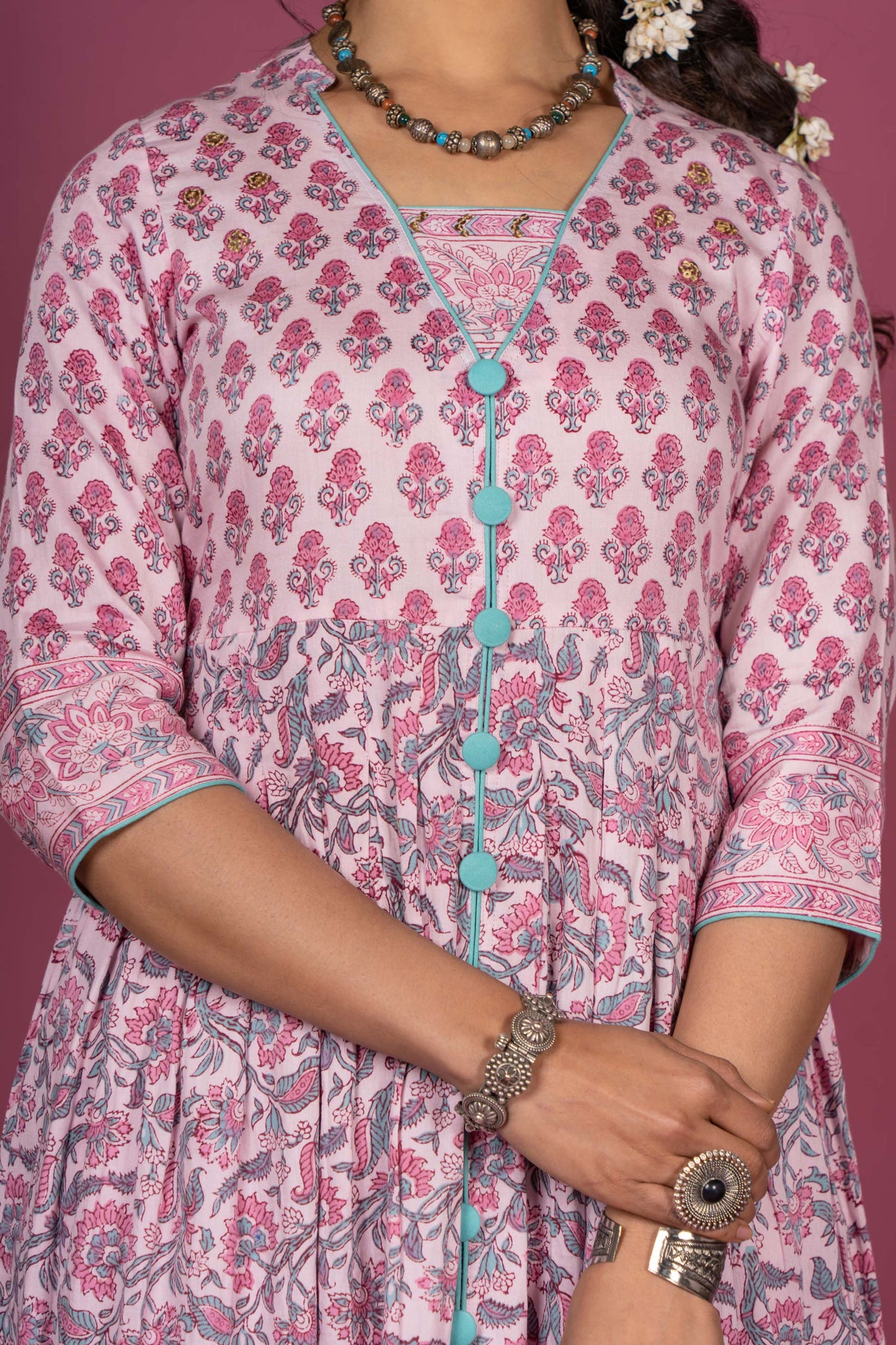 Rose Bloom Block Printed Kurta Set-KS373