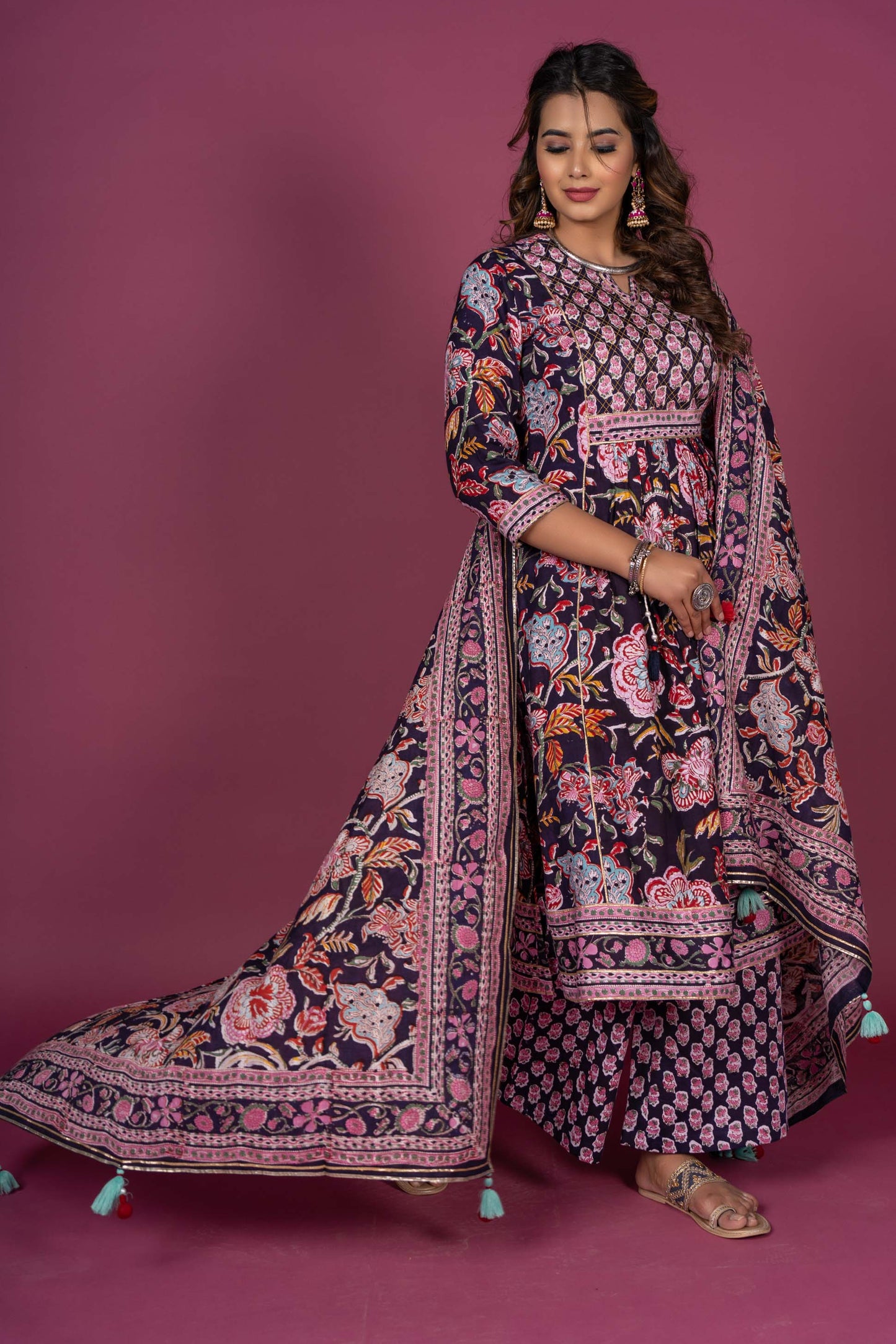 Multicolor Block Printed Kurta Dupatta Set-KS377