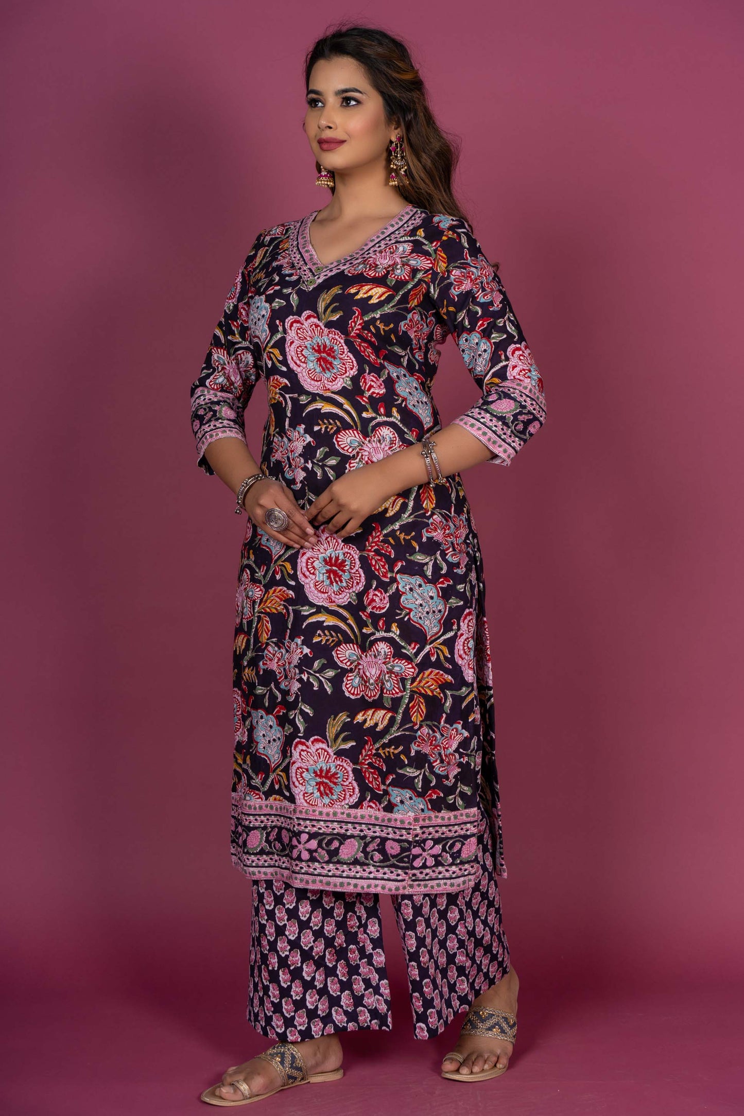 Multicolor Floral Block Printed Kurta Set-KS367