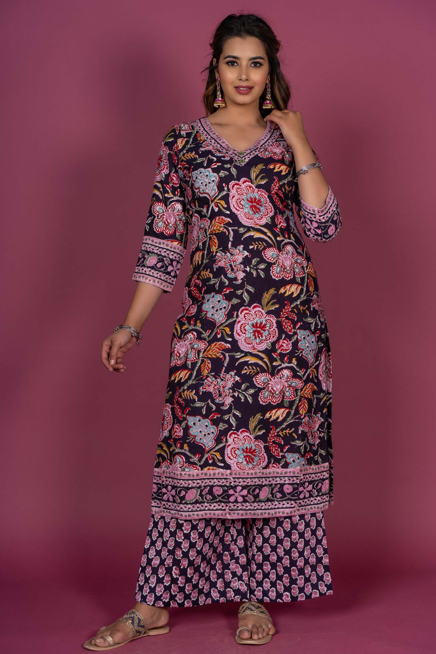 Multicolor Floral Block Printed Kurta Set-KS367