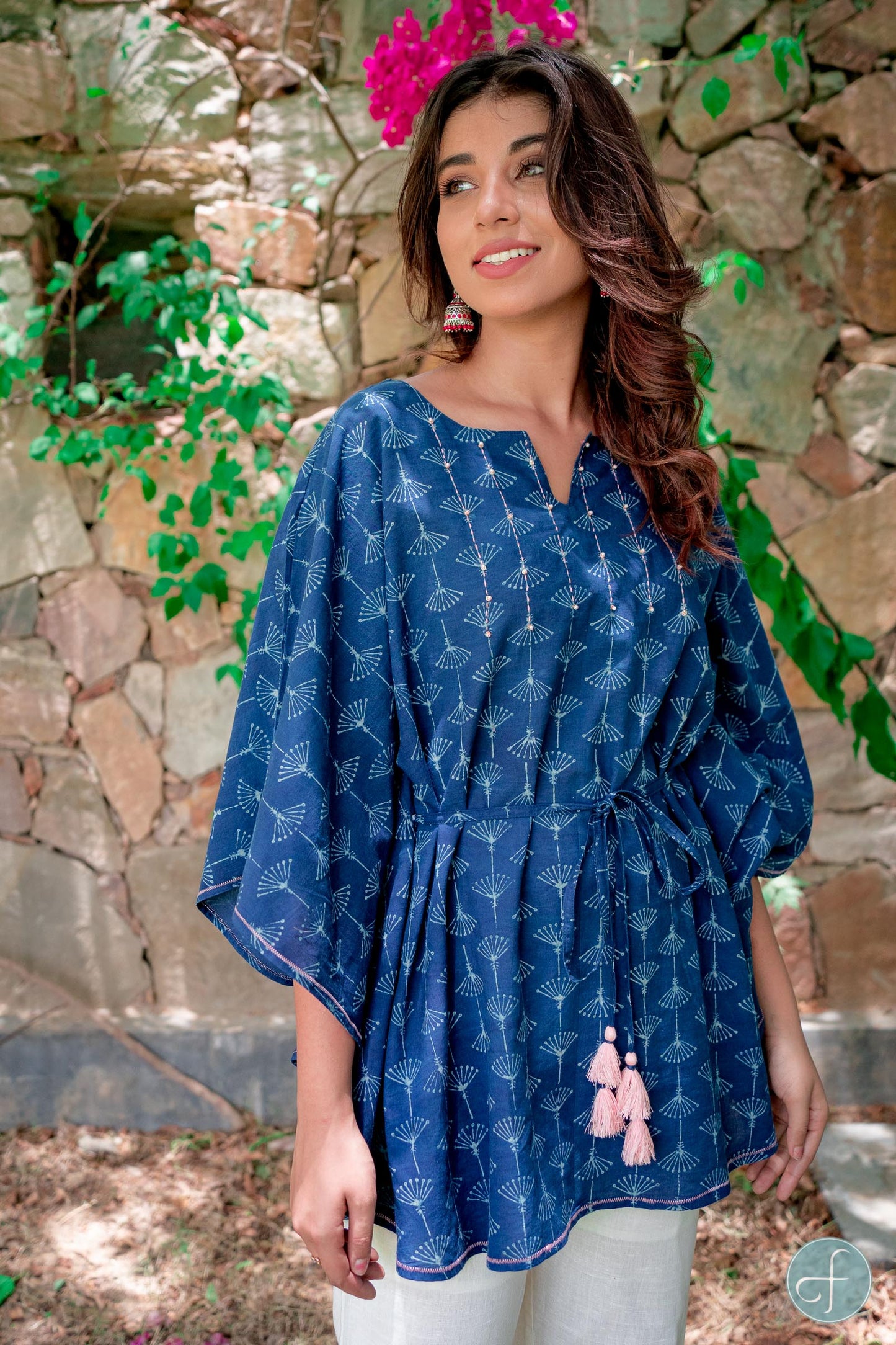 INDIGO DESIGNER COTTON KAFTAN TOP-NVK223