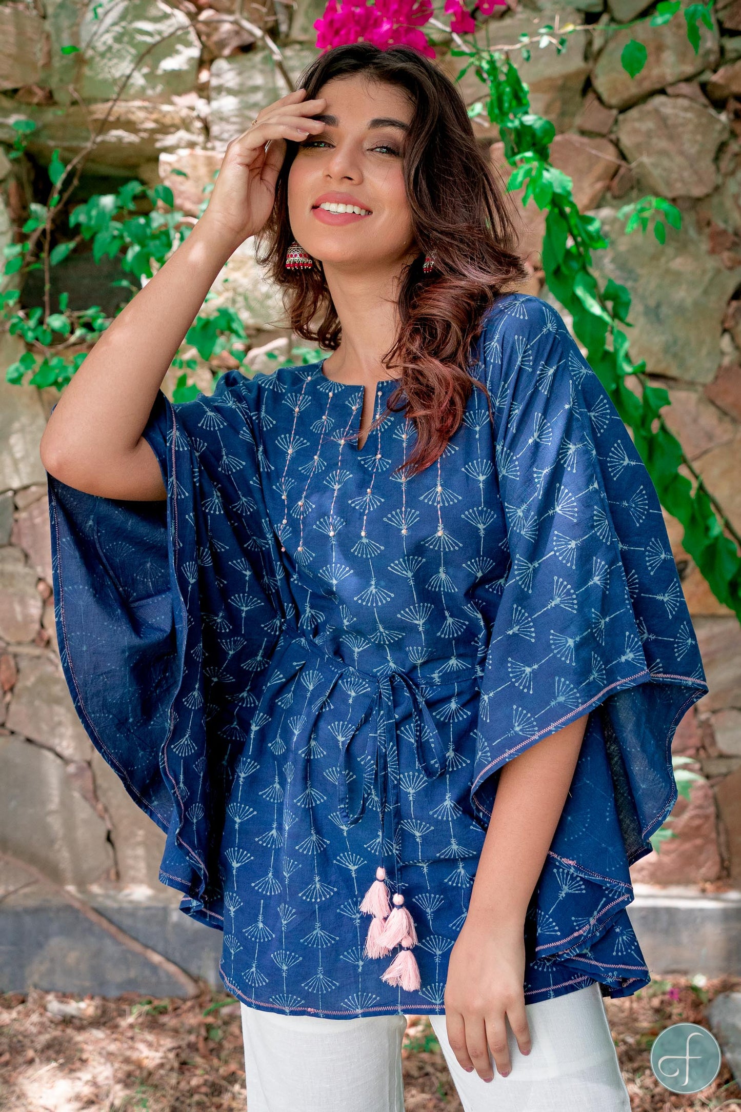 INDIGO DESIGNER COTTON KAFTAN TOP-NVK223