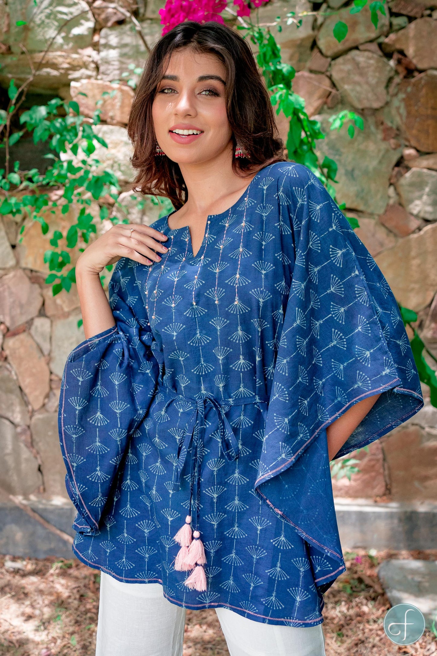 INDIGO DESIGNER COTTON KAFTAN TOP-NVK223