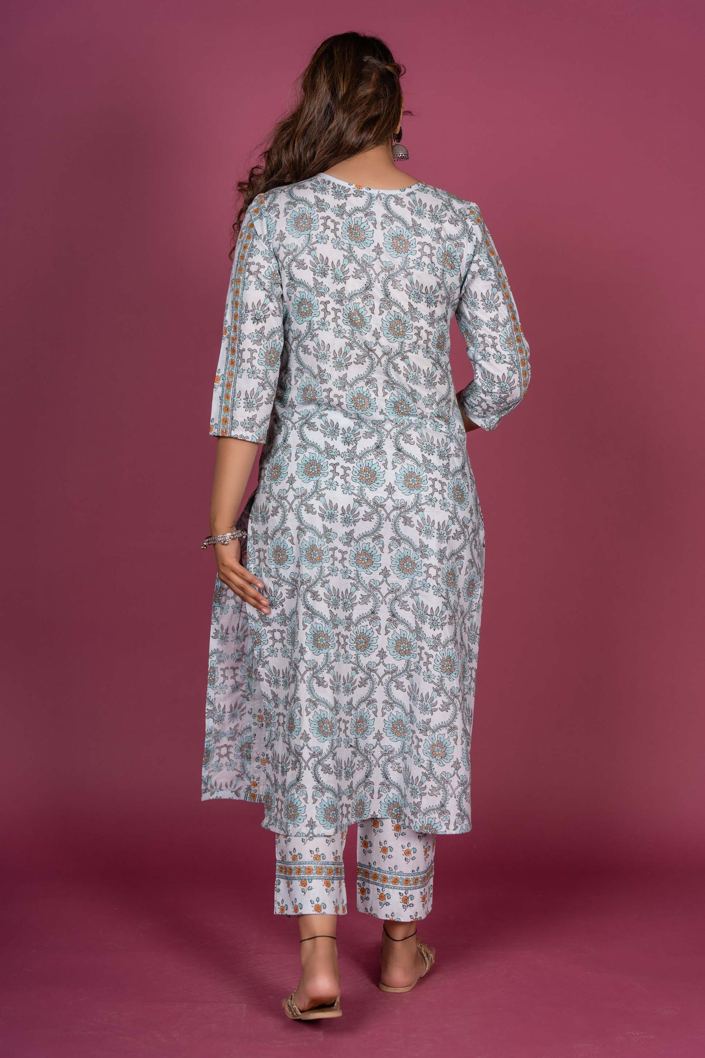 Splash Blue Block Printed Kurta Set-KS369