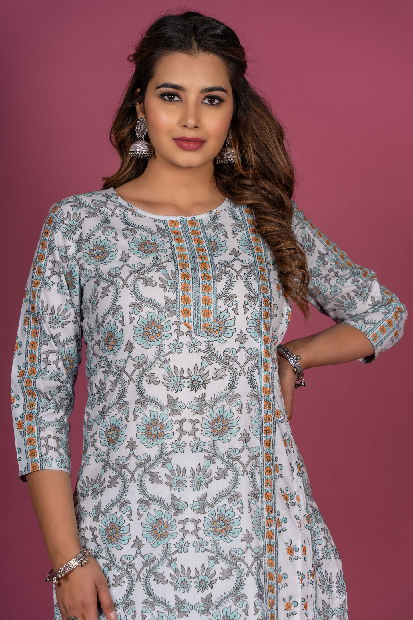 Splash Blue Block Printed Kurta Set-KS369