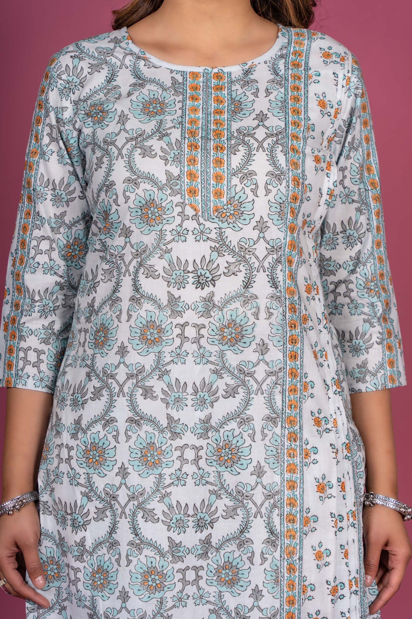 Splash Blue Block Printed Kurta Set-KS369