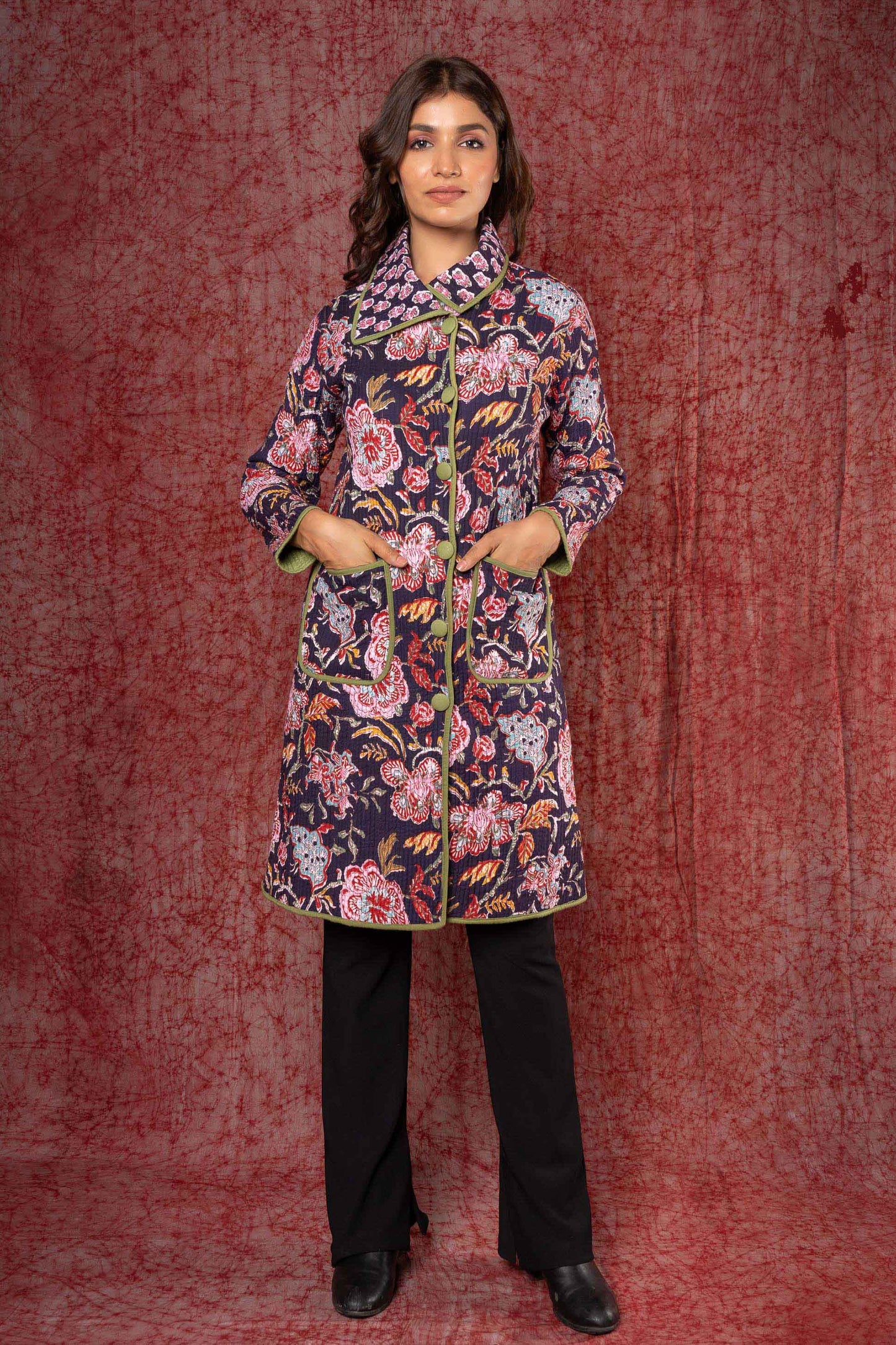 Multicolor Block Printed Bukhara Coat-NVQJ385