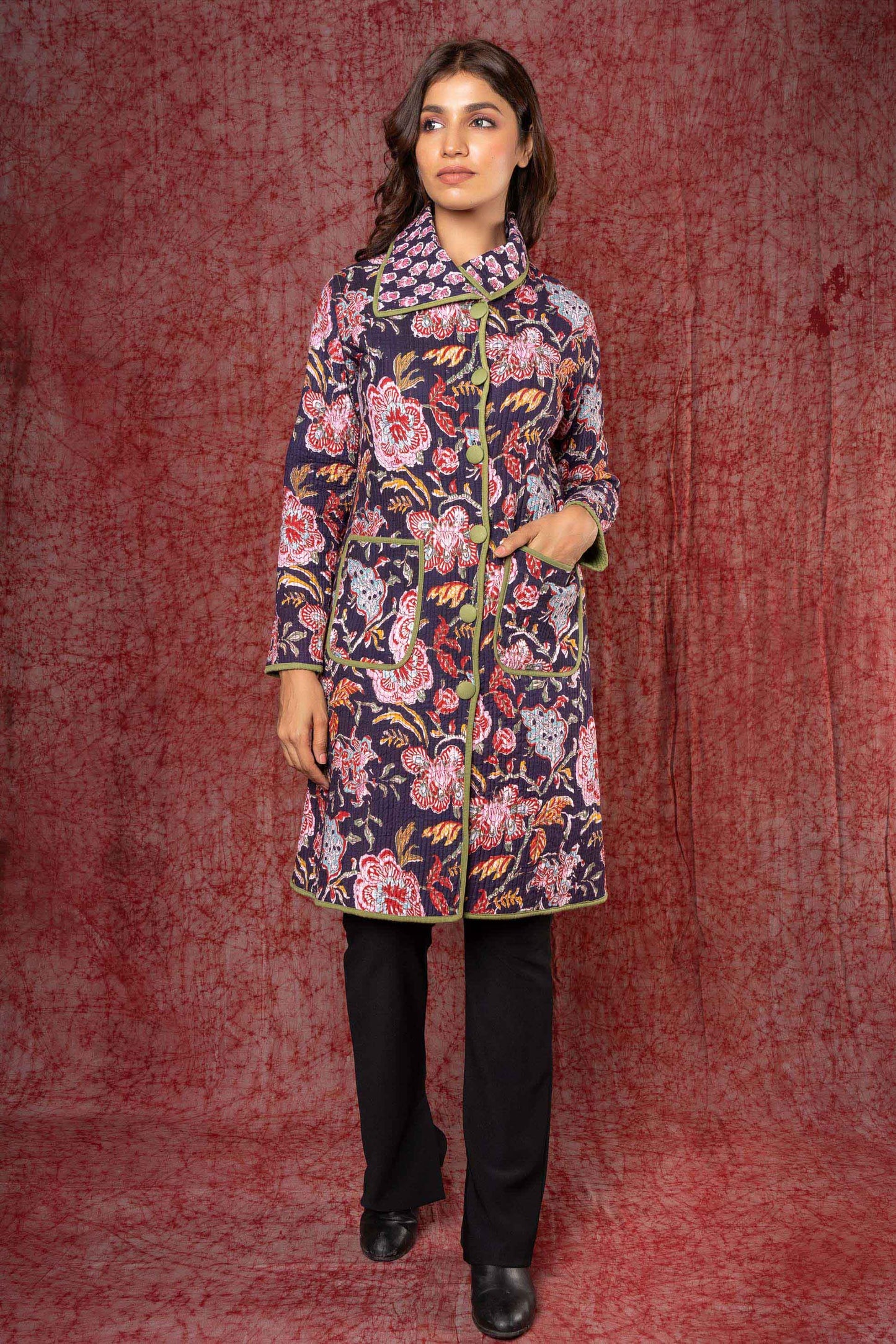 Multicolor Block Printed Bukhara Coat-NVQJ385